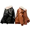 Children Jackets Boy Plush Thick Coat 2021 New Winter Casual Overcoat Kids for Boys Teenagers Outerwear Leather Coat Clothes 1