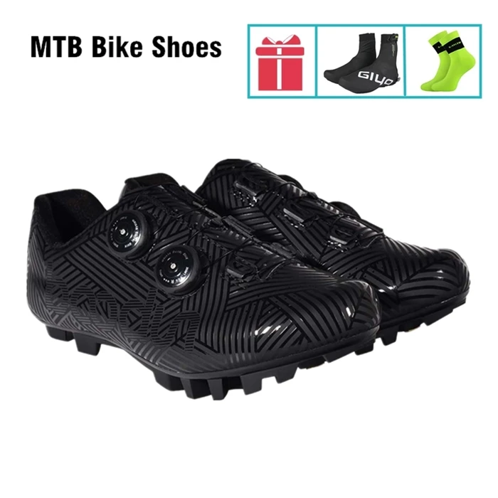 MTB Black Кроссовки для шоссейного горного велоспорта, Нескользящие, самоблокирующиеся, мужские, для езды на велосипеде, обувь для спорта, велосипедная обувь с обувью, чехол и носок - Цвет: MTB Black