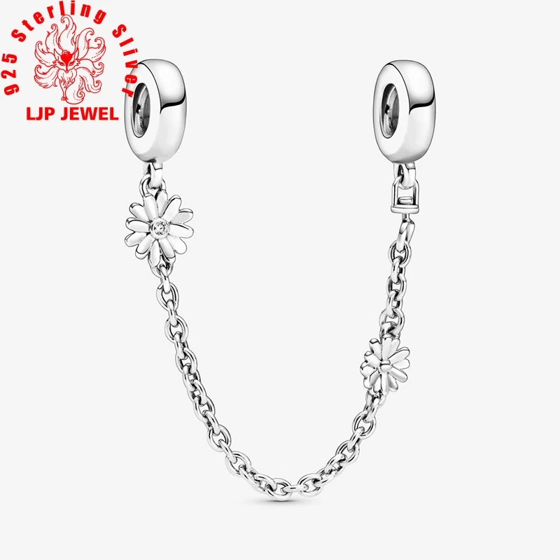 

2020 Spring Real Beads Daisy Flower Safety Chain Charms fit original pandora Bracelets Women DIY Jewelry