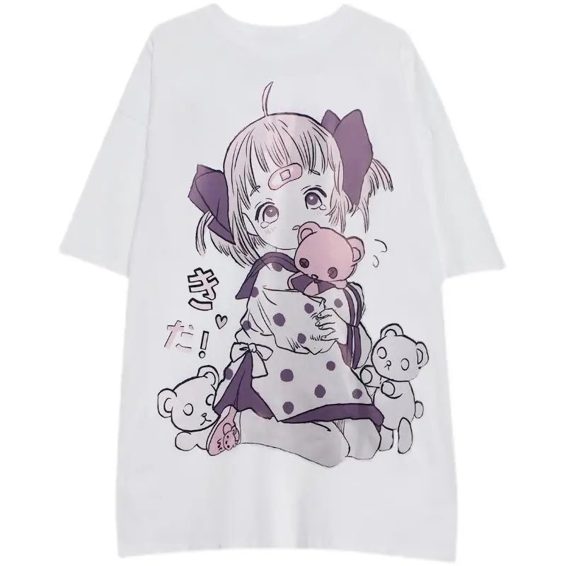 

MINGLIUSILI Harajuku Graphic T Shirts Women Oversized Anime Print Tee Shirt Summer Plus Size Clothing 2021 Pink Woman Tshirts