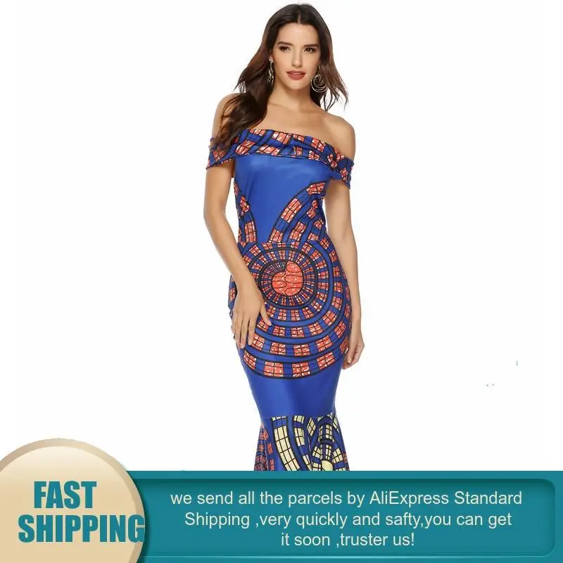 Сексуальная Bodycon Вечерние темно синее платье для женщин женские принт с