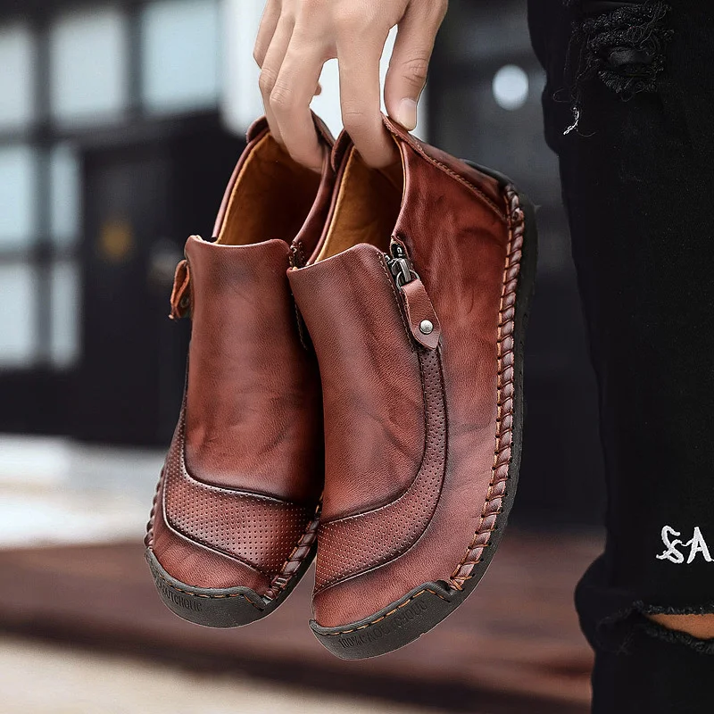 Мужские кожаные ботинки с плюшевой подкладкой черные теплые рабочие до