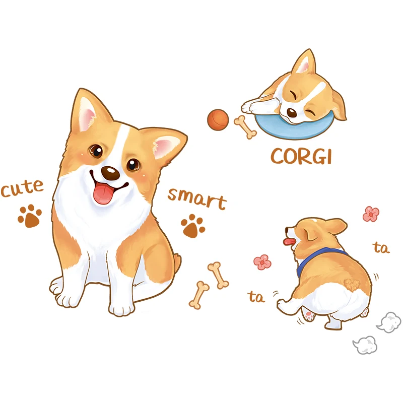 

Cartoon Dog Wall Stickers for Kids Rooms Bedroom Furniture Decoration Aesthetics Poster Kawaii Self Adhesive Wallpaper