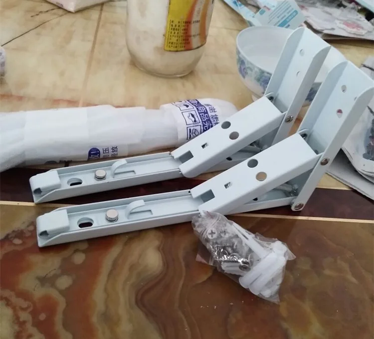 2 шт металлический Треугольный Кронштейн складные полки пружинная поддержка складной стол 90 градусов телескопическая металлическая полка