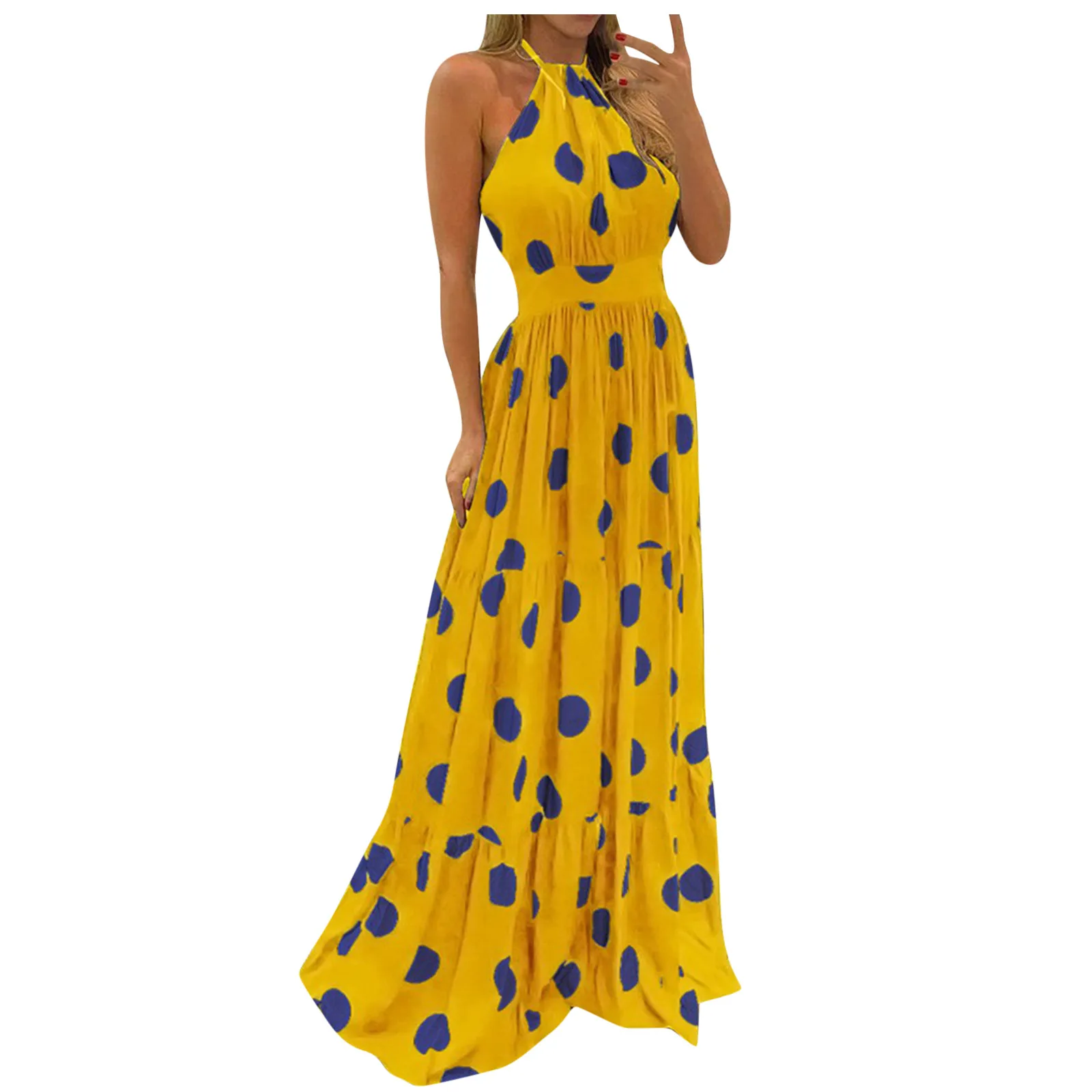

Comfortable And Popularwomen Tropical Print Halter Backless Maxi Dress Sexy Sleeveless Beach Dress Free Shipping