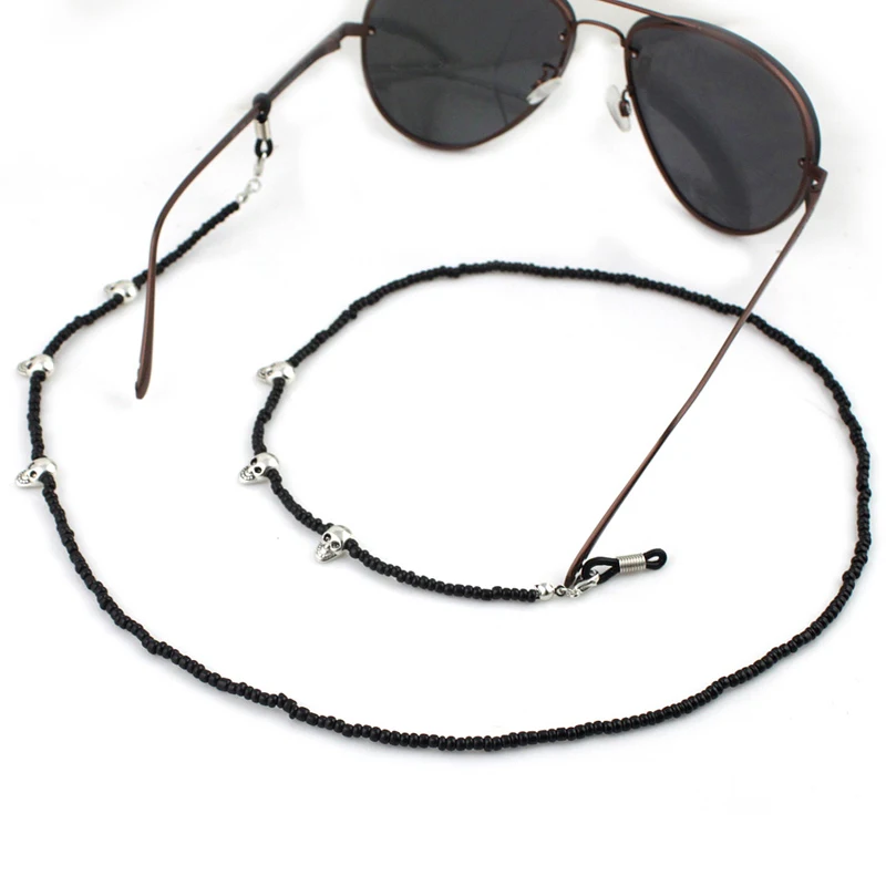 Цепочка для очков с бусинами маленькая черная акриловая цепь в виде черепа