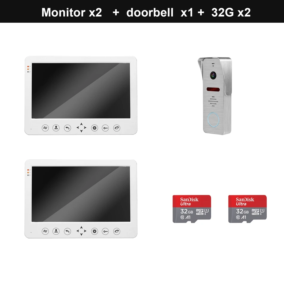 2 monitor 1 doorbell Homefong 10 дюймов видео-телефон двери внутренной связи Системы 130°Wide угол Камера Поддержка Обнаружение движения для домашней оболочка дверного звонка - Цвет: 2 monitor 1 doorbell