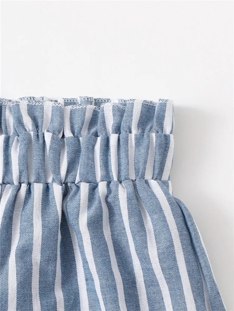 

Summer Kids Girls Sweet Casual Clothes Suit Striped Square Collar Sleeveless Pullover+Short Pants Casual Outfit Set for 2-7Y