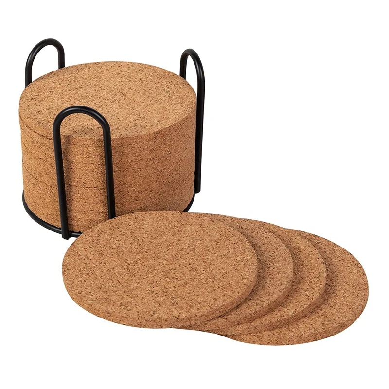 

Cork Coasters With Metal Holder,Thick Absorbent Natural Cup Coasters Heat Resistant For Cold Drinks,Wine Glasses,Cups