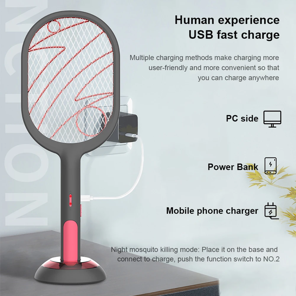 

USB Charging Mosquito Swatter Electric Shock Lamp Summer Fly Swatter Trap Home Bug Insect Racket
