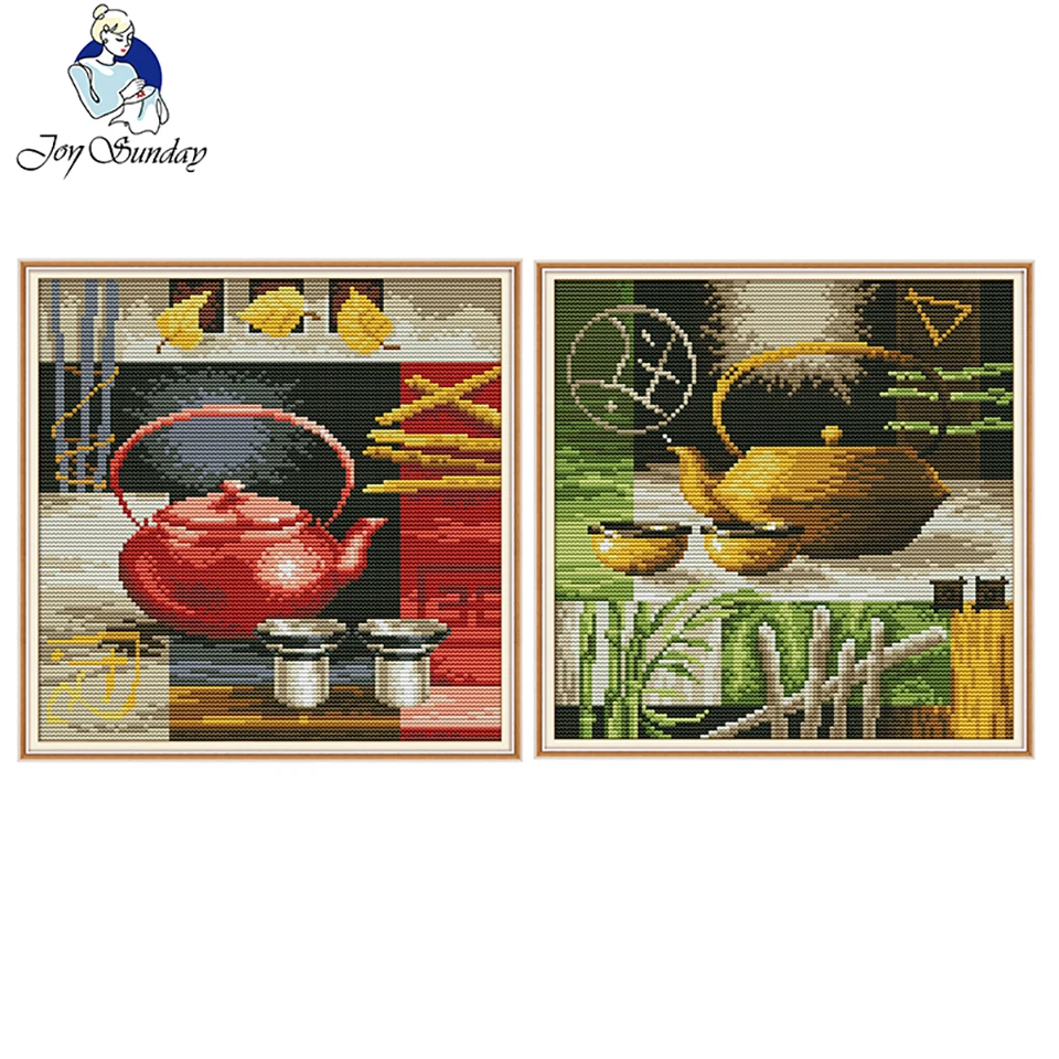 Чайник и чайная чашка Joy Sunday китайские наборы для вышивки крестиком DMC с принтом