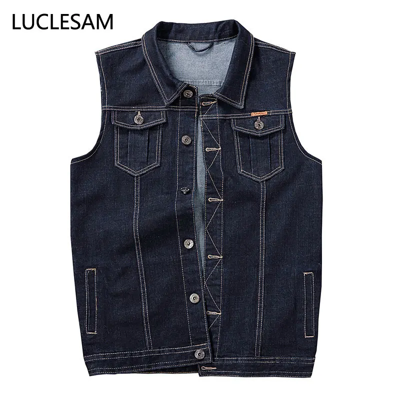 

Vintage Denim Vest for Men Stretch Sleeveless Ripped Mens Jeans Vests Streetwear Biker Waistcoat Casual Jeans Jackets Plus Size