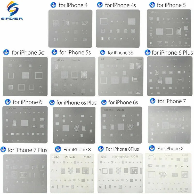 15PCS Motherboard IC Chip Ball Soldering Net Steel Plate For IPhone 4 4S 5 5S 5C SE 6 6P 6S 6SP 7 7P 8 8P X CPU Repair Tools | Инструменты