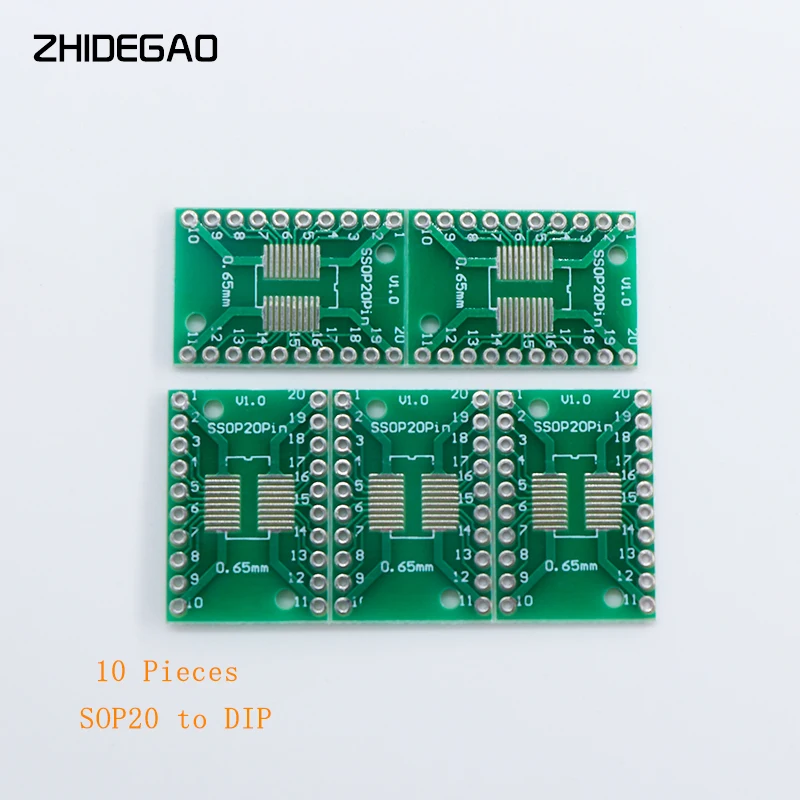 

10pcs SOP20 SSOP20 TSSOP20 to DIP20 Pinboard SMD To DIP Adapter 0.65mm/1.27mm to 2.54mm DIP Pin Pitch PCB Board Converter