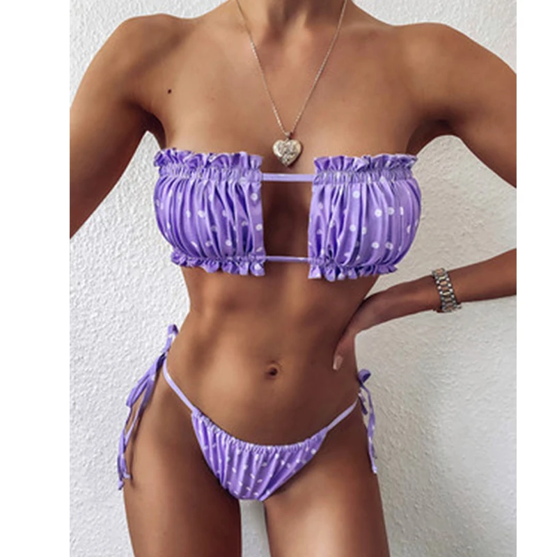 

2020 European NewSwimwear Sub-Hot SellingSexy Pleated Hollow Foreign Trade Bikini Swimsuit Women 2 Pieces Hot Swimsuit Women