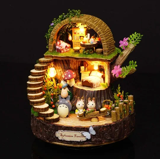 

Forest Wooden Totoro DIY Doll House Home Decoration Handmade Cartoon Kit Miniature Home Assembling Toys Dollhouse Gift Toy