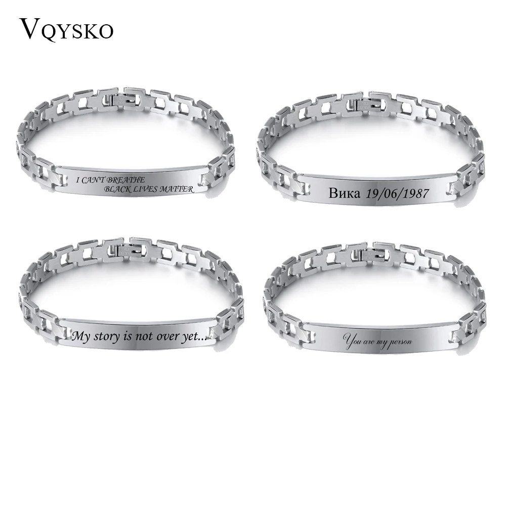 

Customize Jewelry Smooth Bar ID Bracelets for Men Stainless Steel Name Text Engrave Bracelet Chain Wholesale Free Shipping