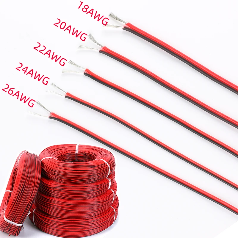 10/5 Meters Electrical Wire Tinned Copper 2 Pin AWG 18/20/22/24/26 insulated PVC Extension LED Strip Cable Red Black Wire