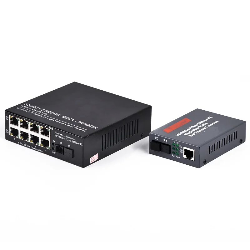

New 10/100M 1 Fiber port 8 RJ45 Ethernet ports Single Fiber and 1 Fiber port 1 RJ45 Ethernet port Fiber Optical Transceiver SM