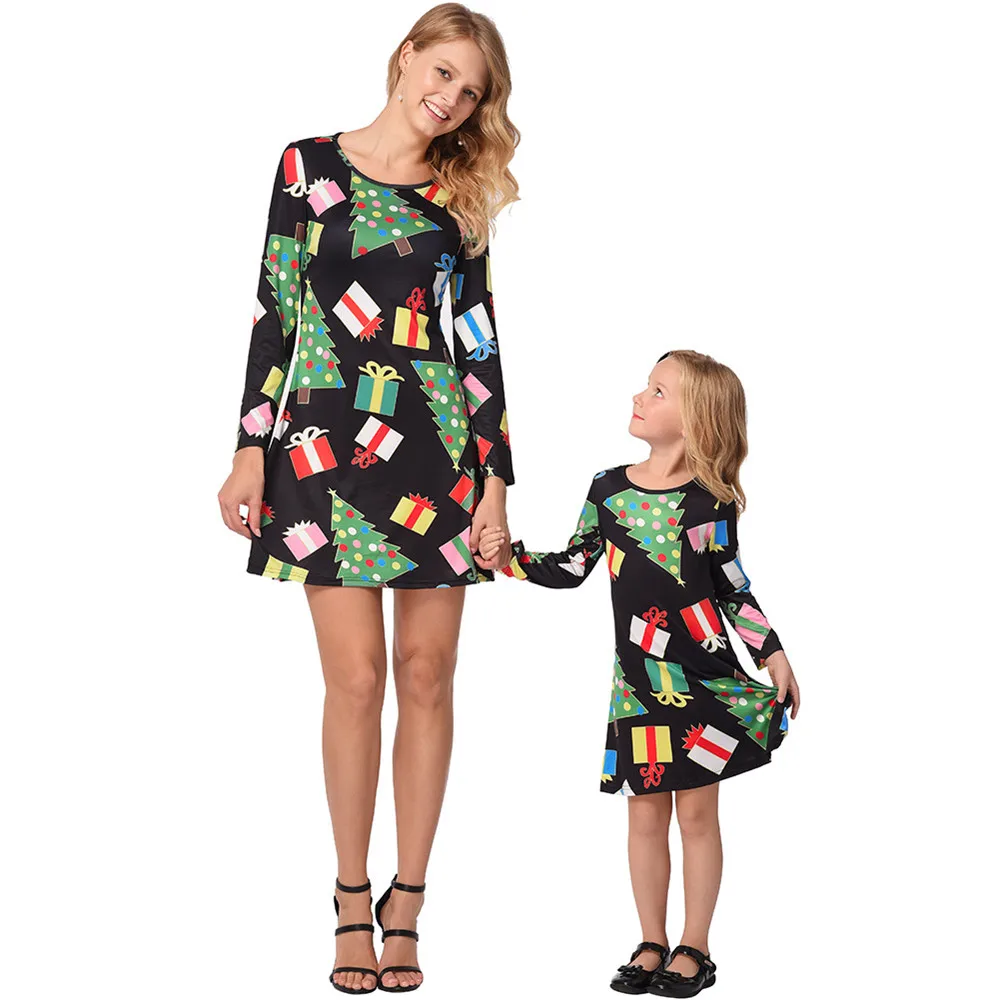 Рождественское платье для мамы и дочки осенние платья с длинными рукавами