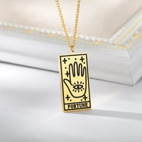 gothic square tarot cards necklace for women amulet necklaces hand palm fortune couple stainless steel pendant men jewelry gift