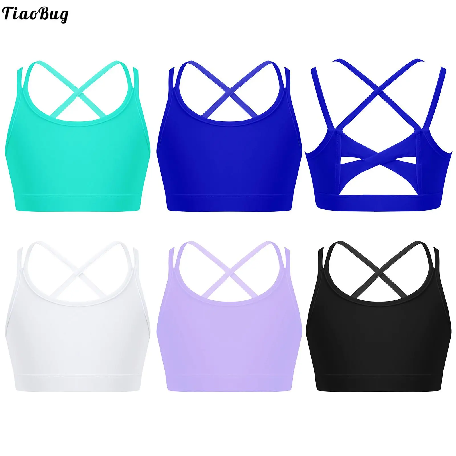 

TiaoBug Summer Kids Girls Pure Color Crisscross Straps Open Back Stretchy Sport Bras Tops For Running Yoga Hiking Gym Fitness