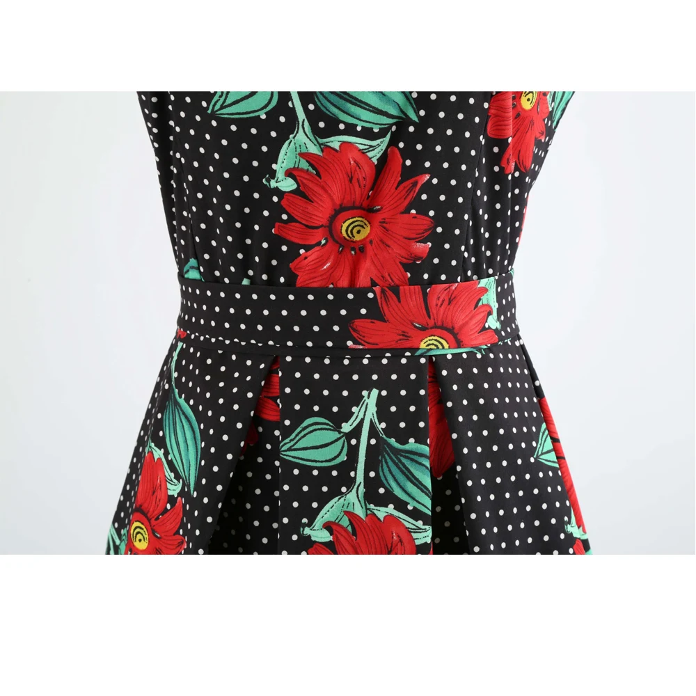 

When We Retro Elegant Sleeveless Polka Dot Print Dress Women Lace Up Vintage A-line Summer Dress Casual Femme Plus Size QY0875