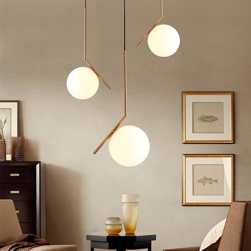 

Wholesale Nordic Design Resturant Modern Hanging Lamp Milky White Glass Brass Chandelier Pendant Light