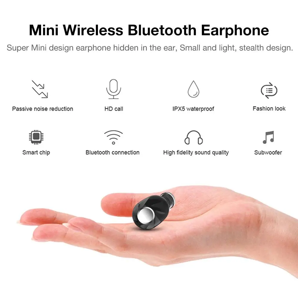 Mini Wireless Bluetooth Headset V5.0 Stereo In-Ear Sports Headphones with Microphone Handsfree to Eliminate Noise and Echo | Электроника