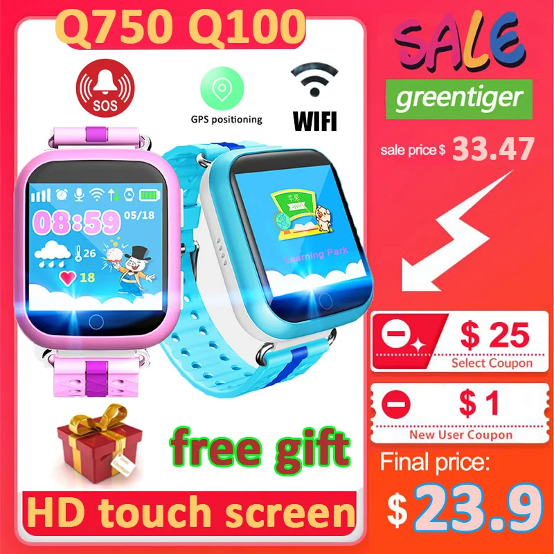 Gps умные часы Q750 Q100 Детские умные часы с 1,54 дюймовым сенсорным экраном SOS устройство отслеживания местоположения вызова для детей безопасный PK Q50 Q90