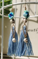 new lady skulls with blue tassels dangle earringsskull dangle earringswomen new fashionday of the dead jewelry