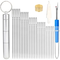 miusie stainless steel large eye needles cross stitching needles with threader and thimble sewing accessories for hand sewing