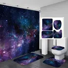 Сине-фиолетовый Галактический фланелевый коврик для ванной, коврики для унитаза, тканевые занавески для душа с 12 крючками, домашний декоративный набор для ванной комнаты