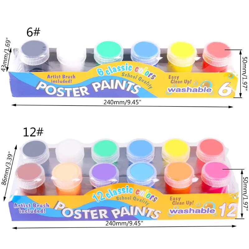 

20ml 12 Bright Colors Washable Gouache Paint for Kids School Finger Paint