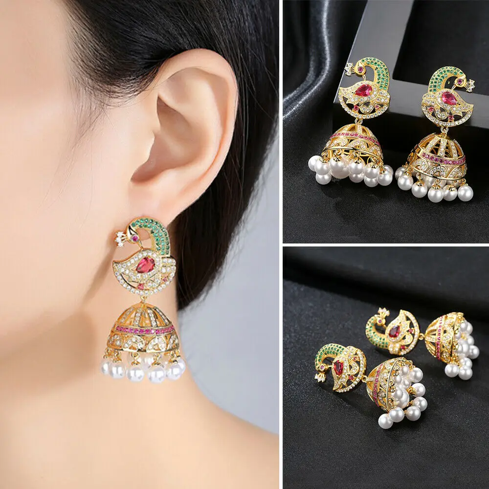 Модные Классические роскошные серьги Jhumka Jhumki из фианита с цветными бусинами