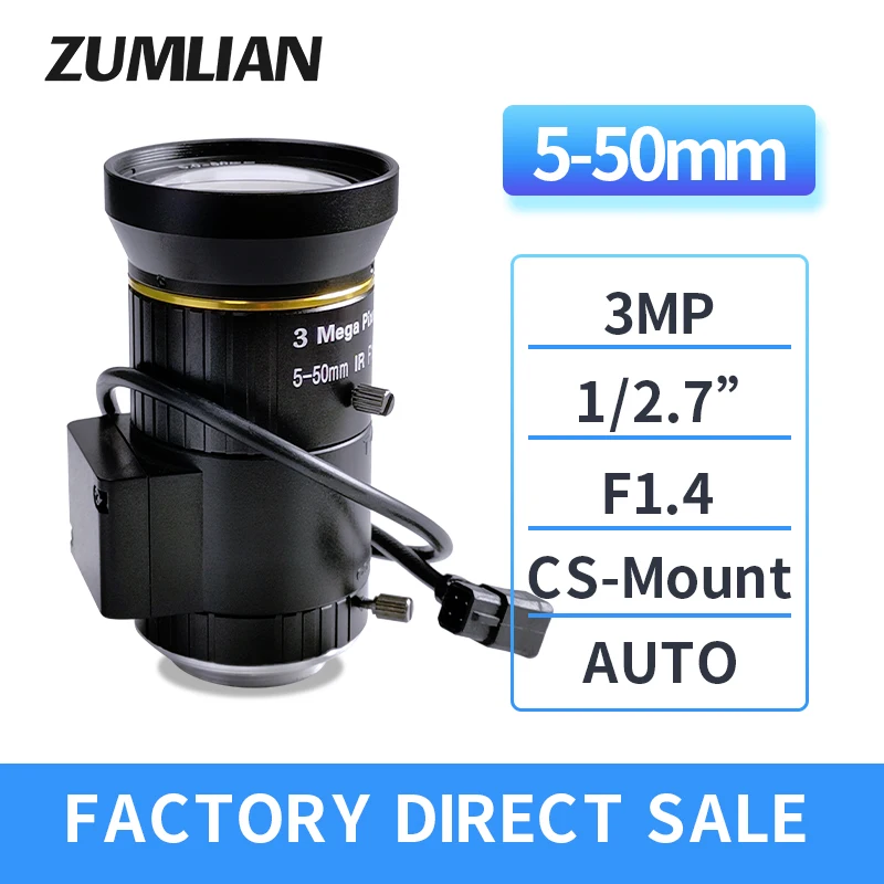 

3.0MP CCTV Lens 5-50mm DC Auto Iris IR Lens Manual Varifocal Lens F1.4 CS Mount 1/2.7" for IP Surveillance Security Camera BOX