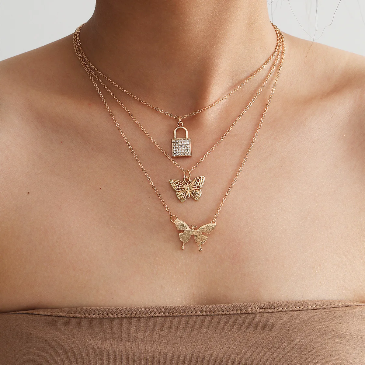 Zciti многослойный замок кулон Бабочка ожерелье висячий цепочка с бабочкой колье