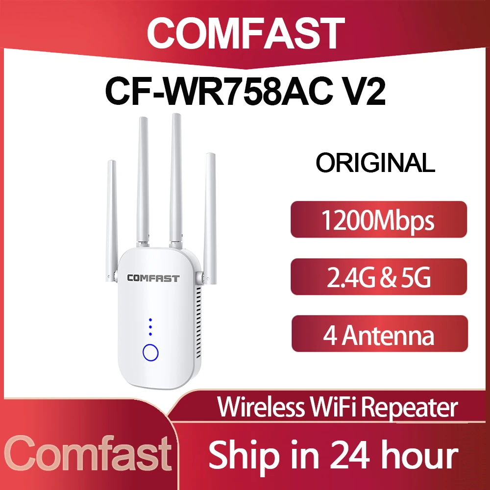 

Comfast CF-WR758AC V2 1200M Wireless Wifi Repeater Dual Band 2.4&5Ghz Wifi Router Long Range Booster 4 Antenna Wi-fi Amplifier