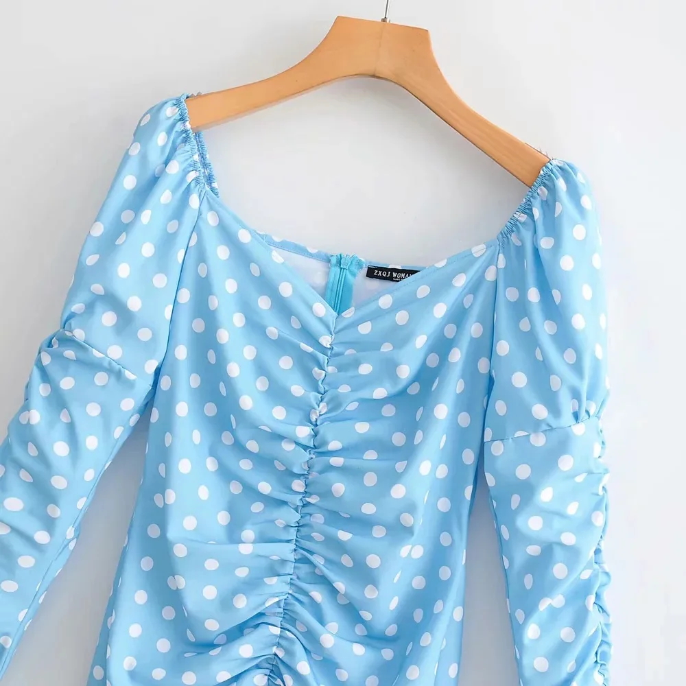 Женские вечерние платья с принтом в горошек облегающие длинными рукавами