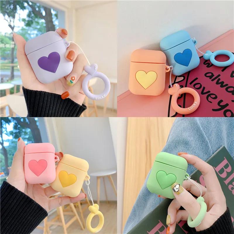 

INS Cute Cartoon Love heart 3D Candy colourful case for AirPods 2 box soft silicon earphone protect cover for Air Pods 1 coque