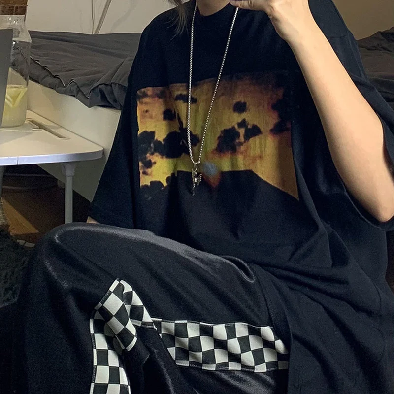 Женские Модные свободные футболки в Корейском стиле топы с природным пейзажем