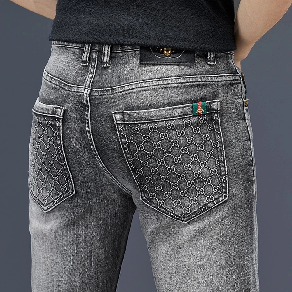 

Autumn Winter Men's Jeans Cotton Slim Elastic Business Pants Trousers Men's Clothing Classic Style Jeans Denim Pants