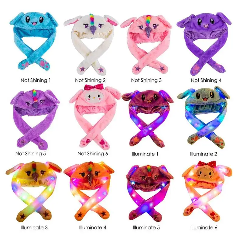 Funny Plush Rabbit Ears Hat Airbag Toy Hat Pinch Up Down Moving Ears Luminous Play Toys Cosplay Accessories Children Gift