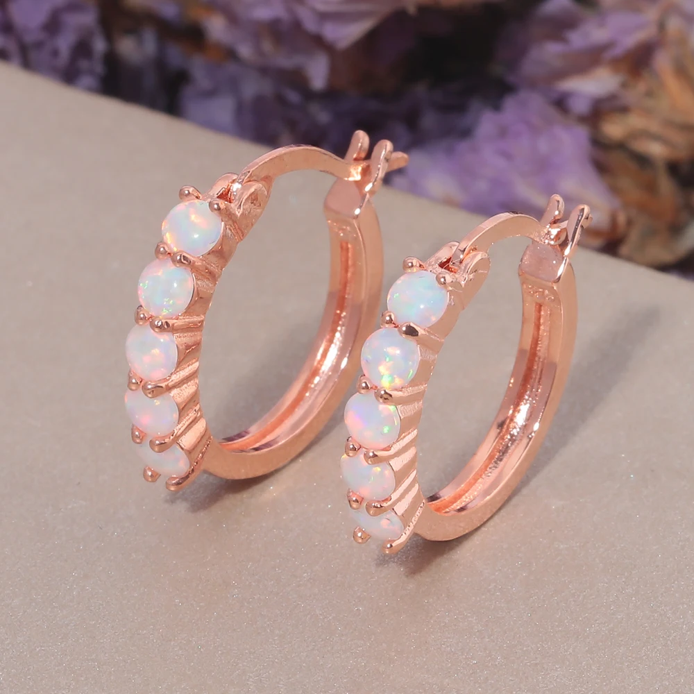 Серьги кольца CiNily с розовым синим и белым огненным опалом Посеребренная