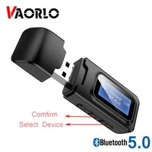 VAORLO USB 5.0 Adapter 2 In 1 LCD Display Optional Device Connection Bluetooth Receiver Transmitter For TV Headphone Low Latency