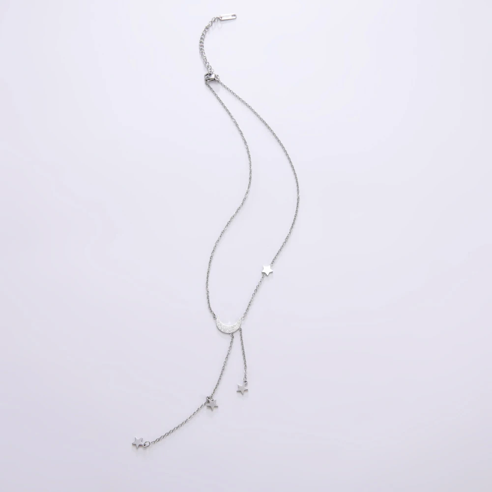 

Unift Frosted Crescent Moon Hanging Stars Necklace for Women Romantic Trendy Wedding Jewelry Silver Color Accessories Gifts
