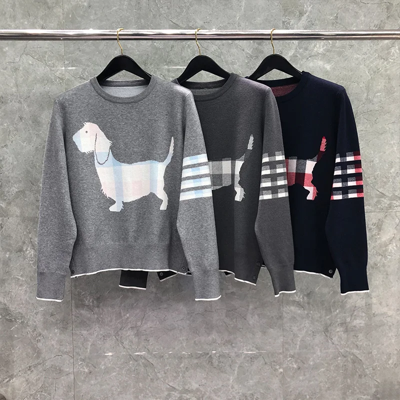 

THOM TB Sweater Autunm Winter Fashion Brand Clothing Nylon Dog Crepe Buffalo Check Jacquard Hector Graphics 4-BAR Pullover Coat