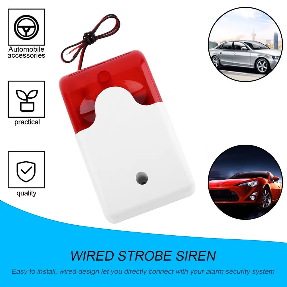 1Sets Mini Wired Strobe Siren Durable 12V Sound Alarm Flashing Red Light Home Security System 115dB  Безопасность и