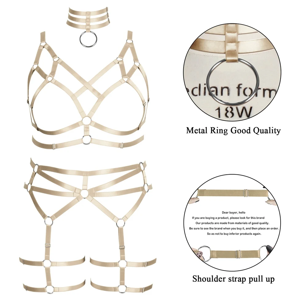 

Women Harness Plus Size Bondage Full Body Fetish Sexy Plump Fetish Lingerie Set Punk Gothic Style Festival Rave Costume Garter