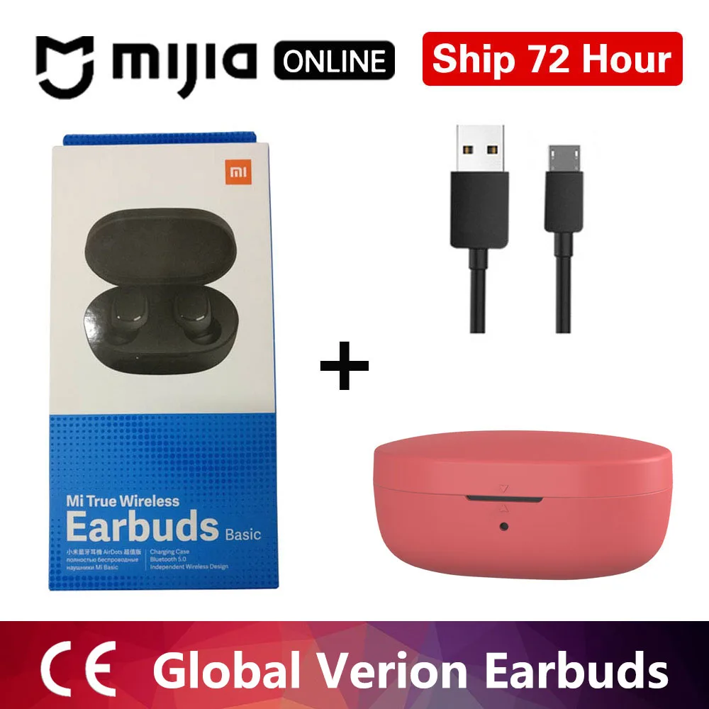 Беспроводные стерео наушники Xiaomi redmi airdots TWS с Bluetooth 5,0, шумоподавление с микрофоном, гарнитура, управление ии - Цвет: redmi red case